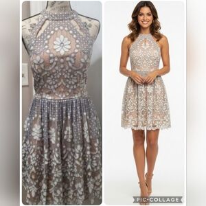 Jodi Kristopher Women's  Elegant Floral Lace Halter Dres Jrs 7